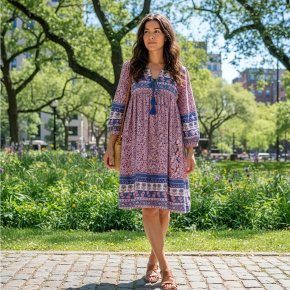 Pink Chicken Dresses & Skirts - Pink Chicken Boho Block Print Jade Dress SZ Medium